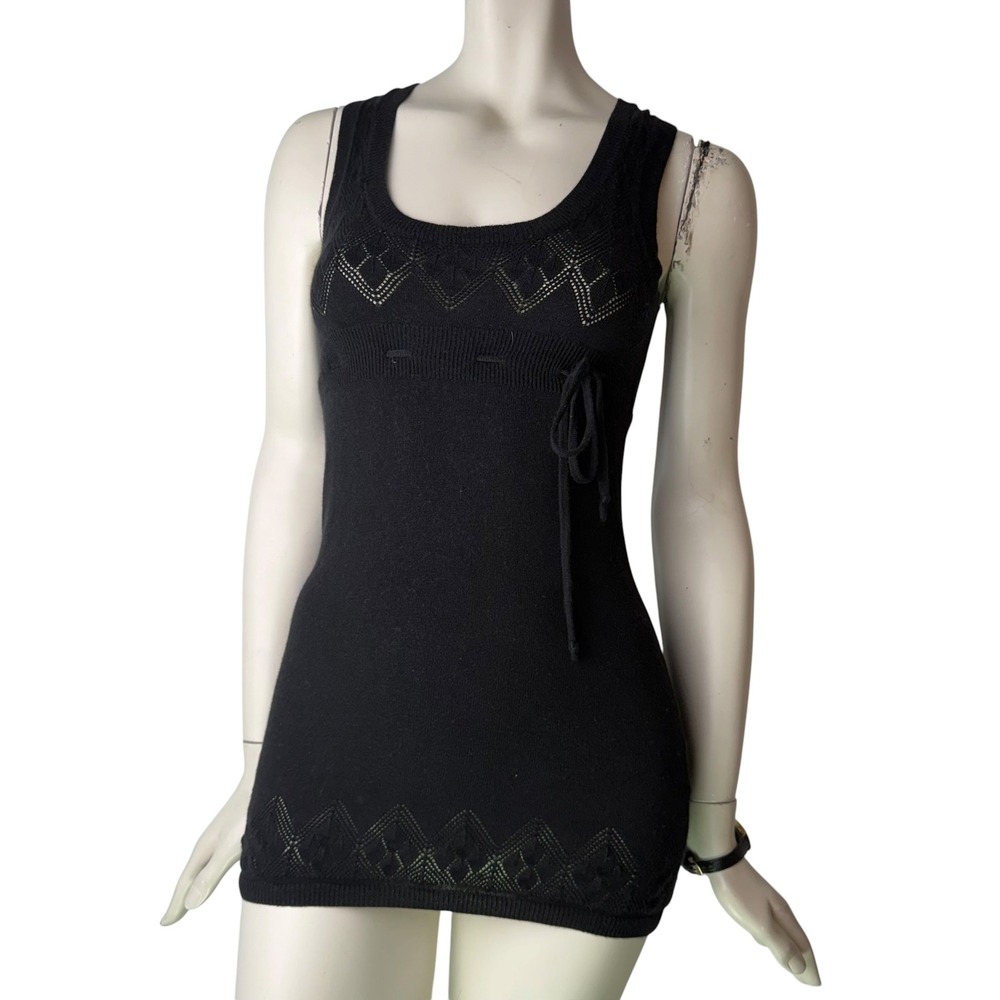 Aritzia Talula Knit Mini Dress Cashmere Blend Black Pointelle  Balletcore XS/S
